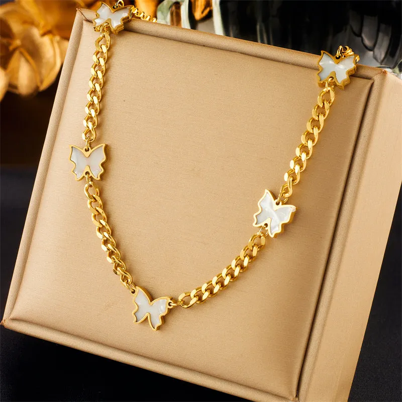 Women's multi-layer twin butterfly XINGX diamond-studded titanium steel pendant necklace on adjustable chain