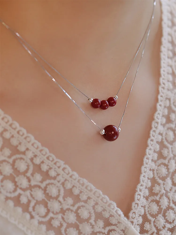 Cinnabar 925 sterling silver necklace for women with handcrafted pendant on adjustable clavicle chain