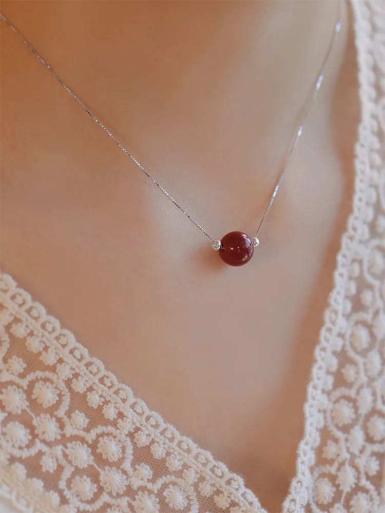 Cinnabar 925 sterling silver necklace for women with handcrafted pendant on adjustable clavicle chain