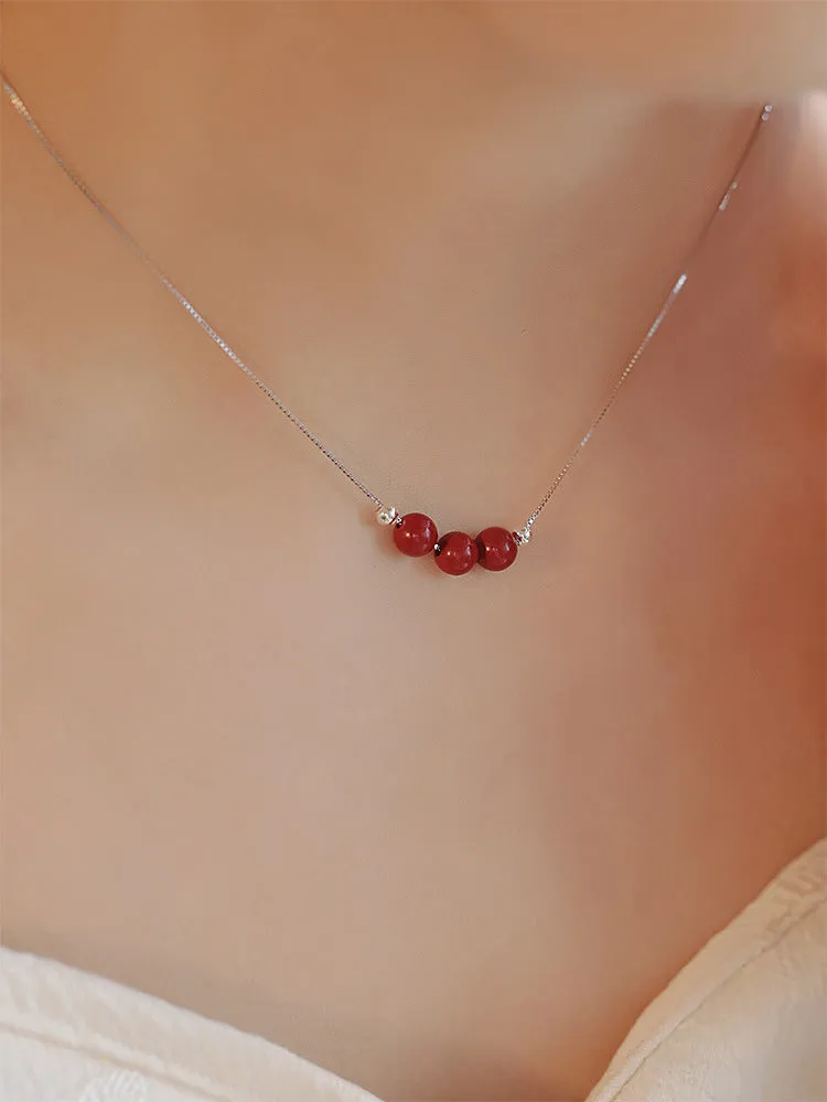 Cinnabar 925 sterling silver necklace for women with handcrafted pendant on adjustable clavicle chain