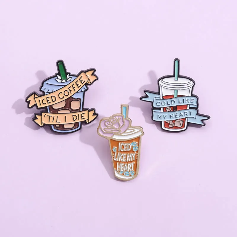 Creative Drinks Series cartoon coffee shape alloy brooch with geometric design, two colour options