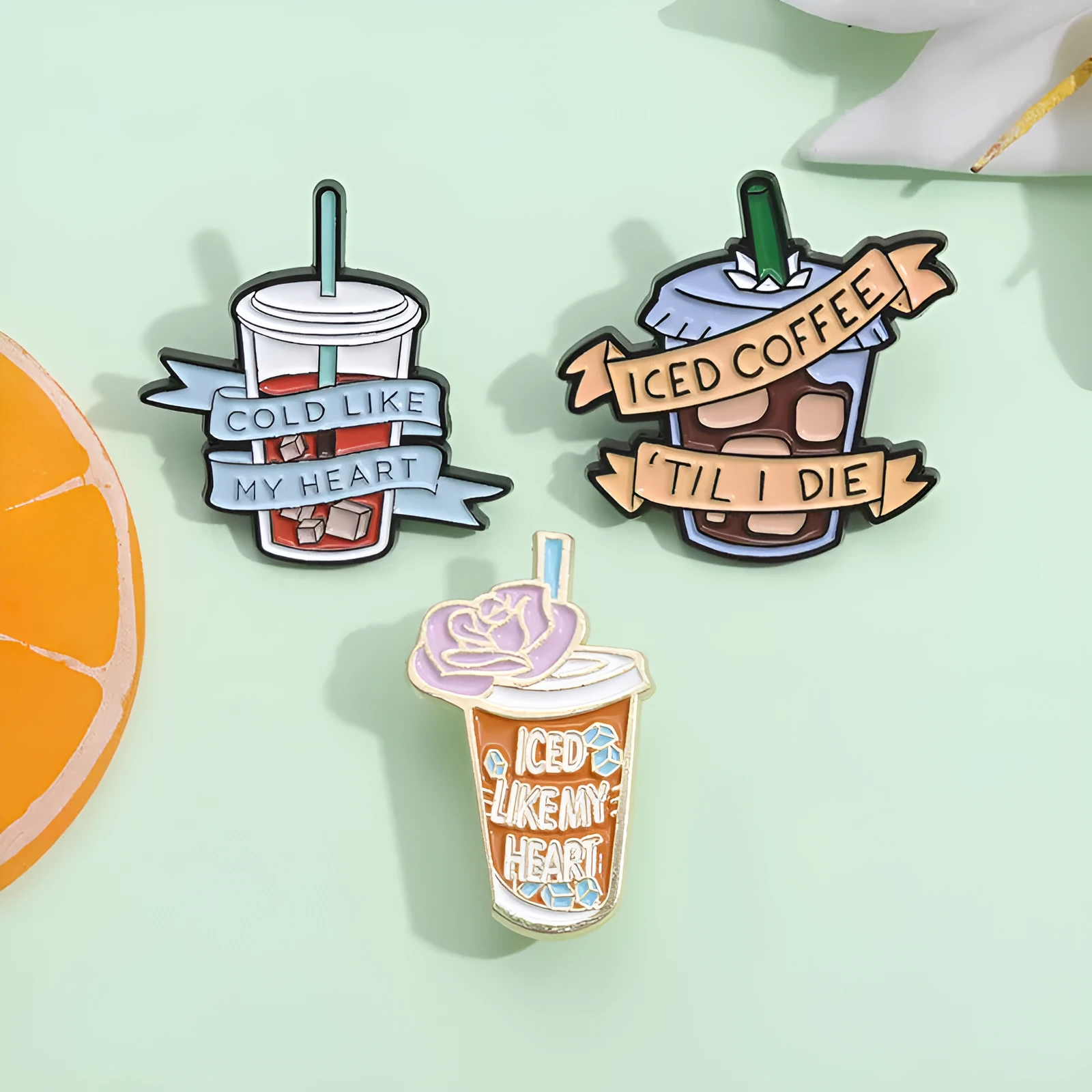Creative Drinks Series cartoon coffee shape alloy brooch with geometric design, two colour options