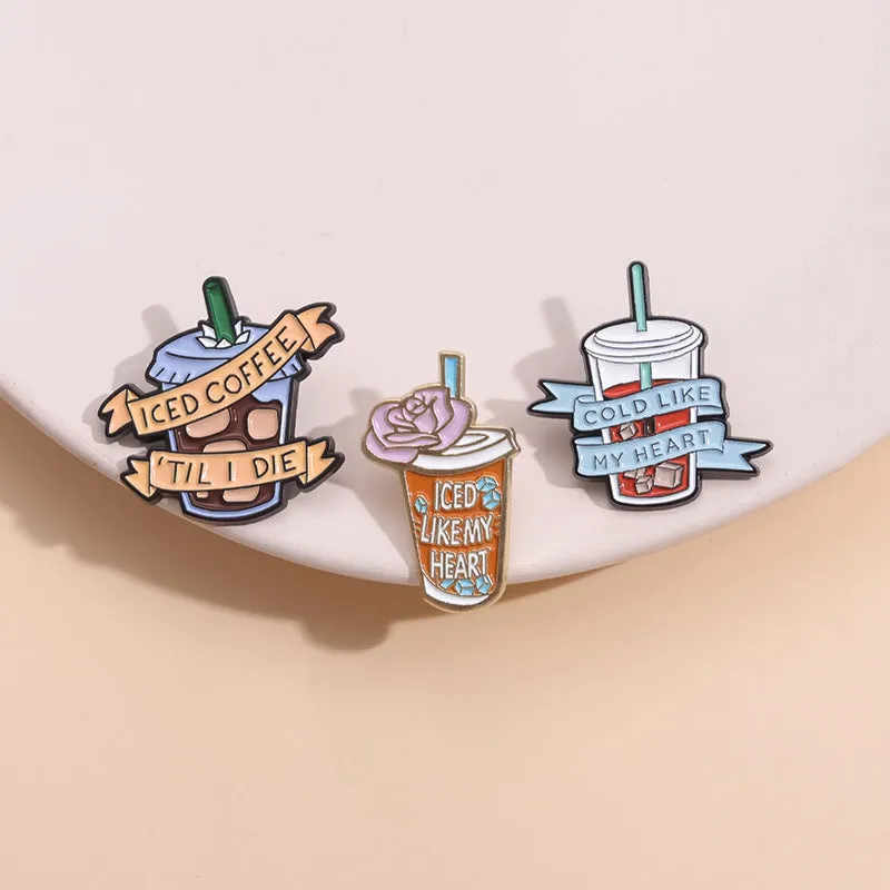 Creative Drinks Series cartoon coffee shape alloy brooch with geometric design, two colour options