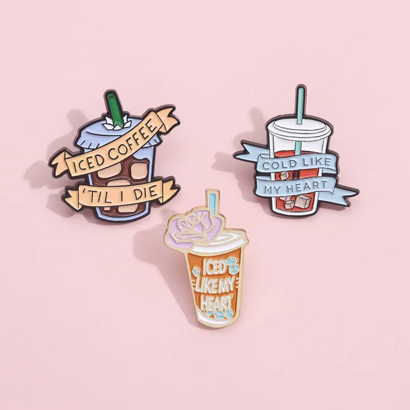 Creative Drinks Series cartoon coffee shape alloy brooch with geometric design, two colour options