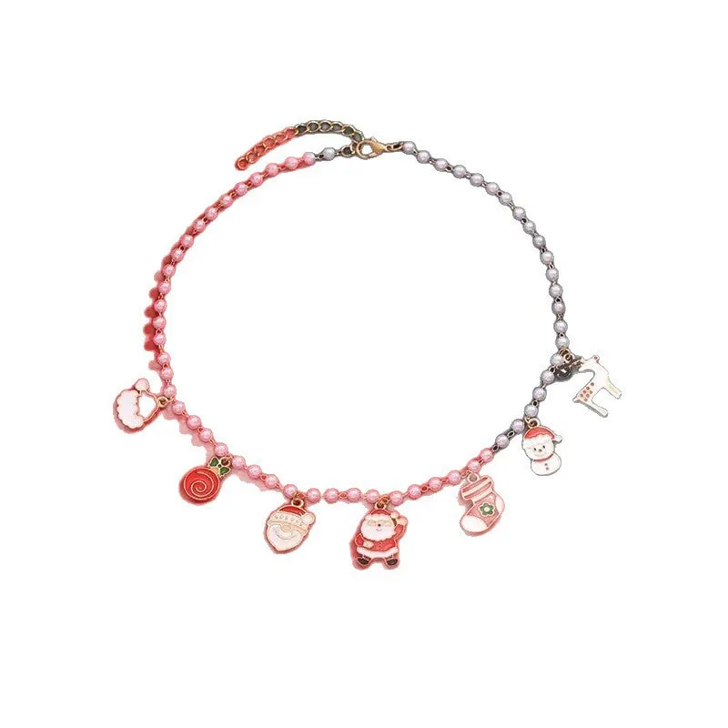 Cute cartoon round pendant imitation pearl clavicle chain for women, multicoloured alloy necklace on display