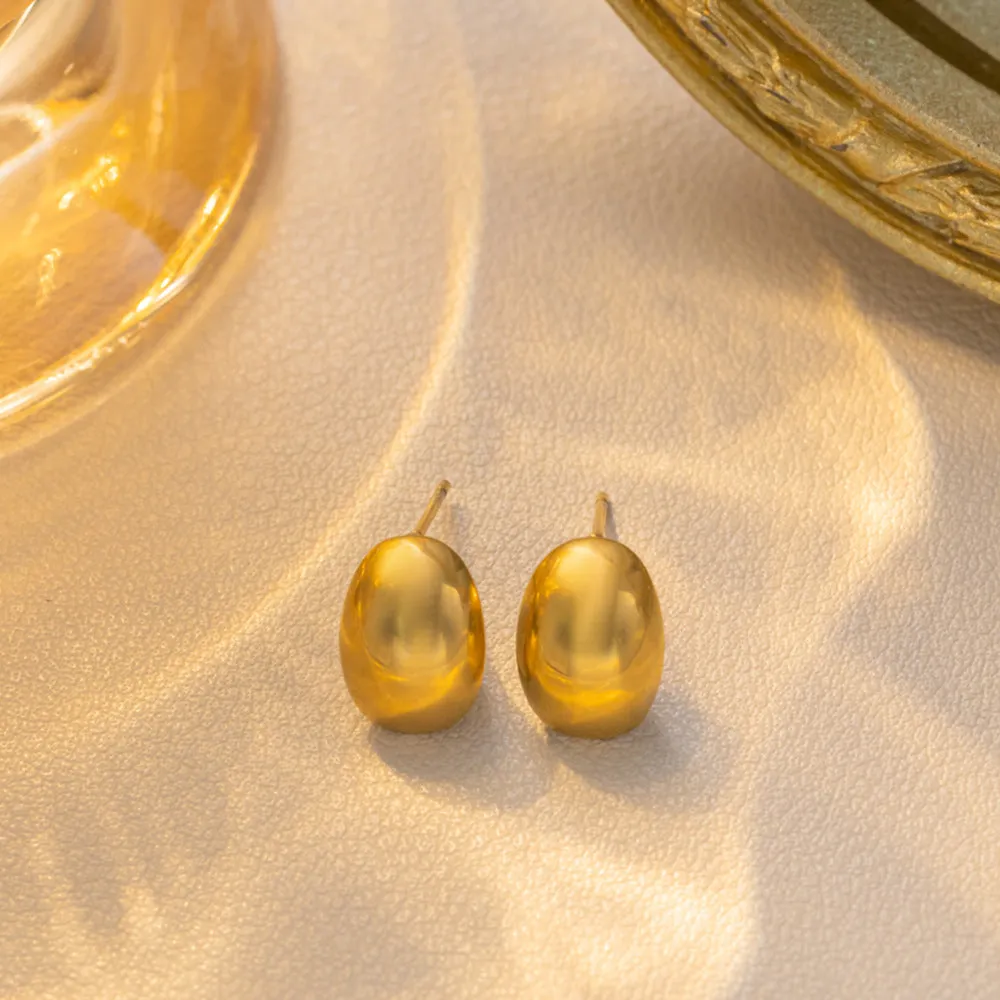 French refined Doudou water drop titanium steel ear studs in gold real gold plating affordable luxury style