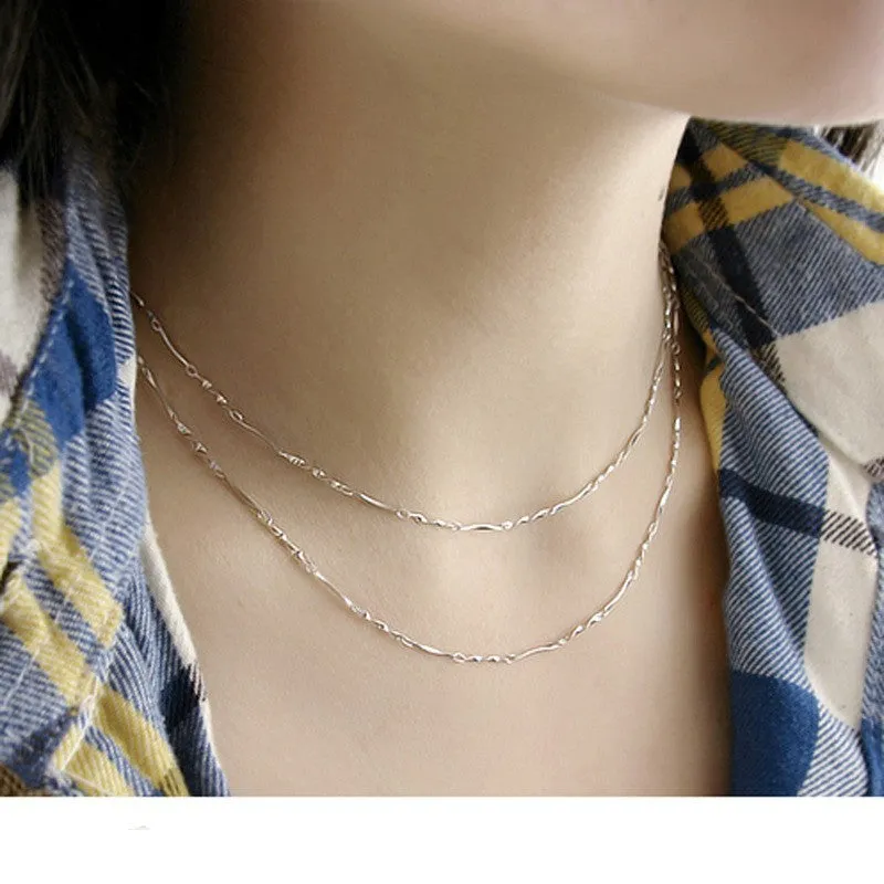 S925 sterling silver geometric ornament pendant necklace with twisted chain 40CM or 45CM silver colour