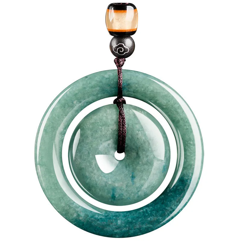 Emerald green carved jade pendant on necklace 21g