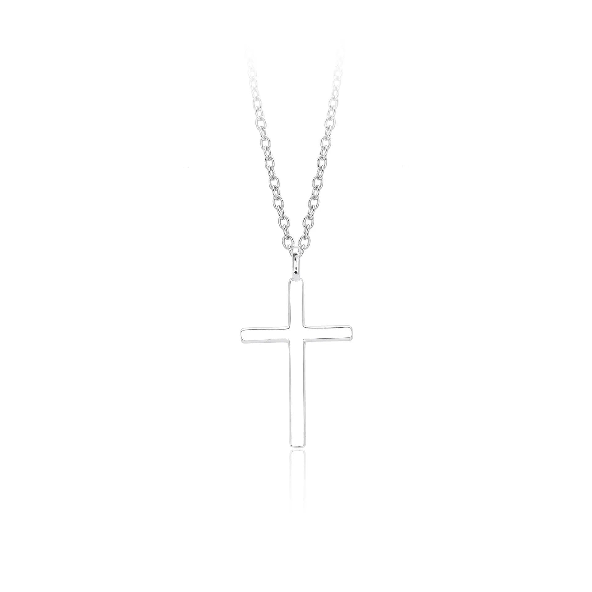 S925 sterling silver necklace with glossy cross pendant on adjustable O-shaped clavicle chain