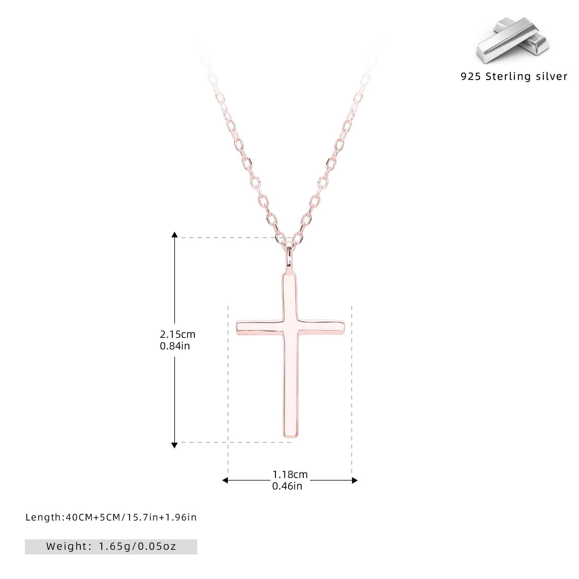 S925 sterling silver necklace with glossy cross pendant on adjustable O-shaped clavicle chain