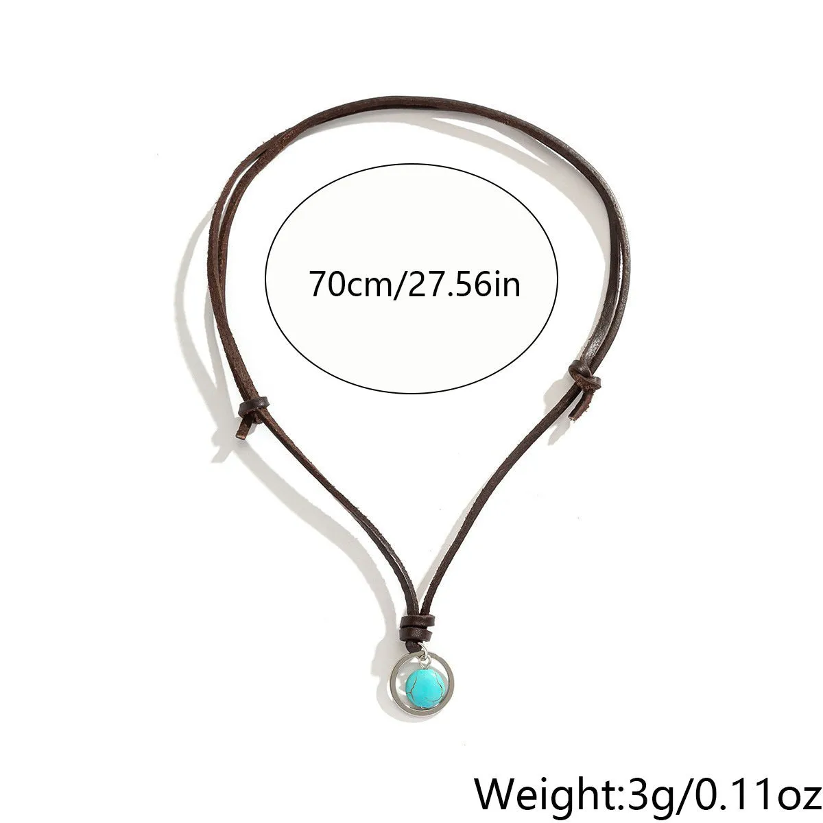 Retro turquoise stone pendant necklace on black rope chain with alloy setting for women