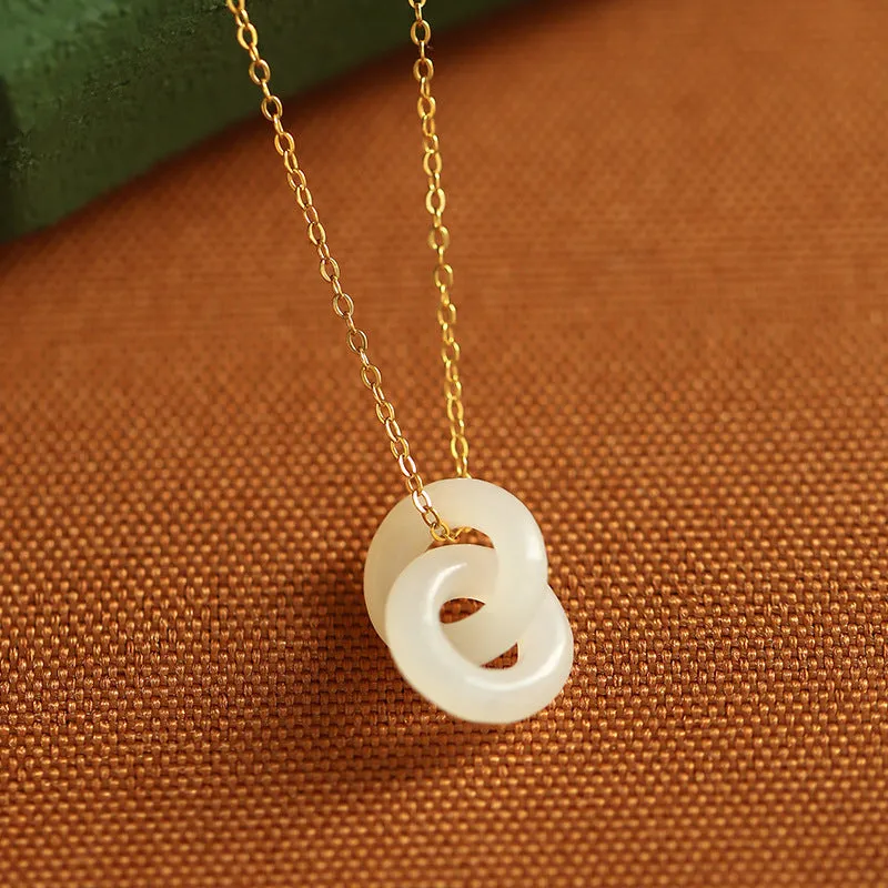 Gold-plated copper necklace with natural Hetian Jade gourd pendant on adjustable cross chain 41-50cm