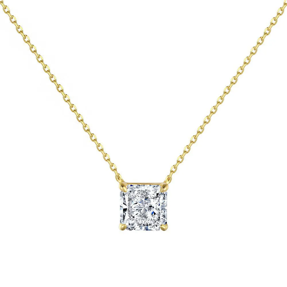 925 silver geometric square white diamond pendant necklace on adjustable clavicle chain in N166 platinum finish
