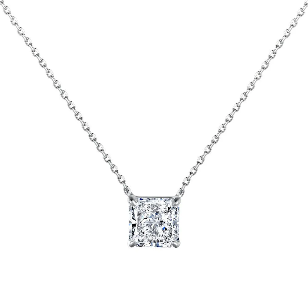 925 silver geometric square white diamond pendant necklace on adjustable clavicle chain in N166 platinum finish