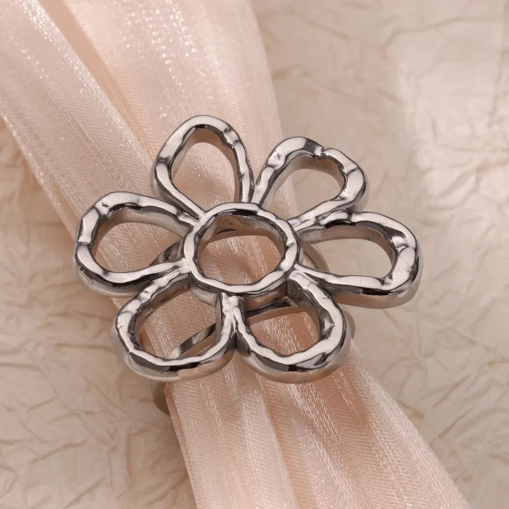 Stainless steel open mouth hollow flower ring for women in gold finish