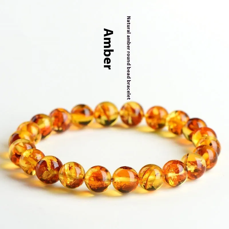 Natural yellow piebald amber bracelet with geometric polished beads for water purification