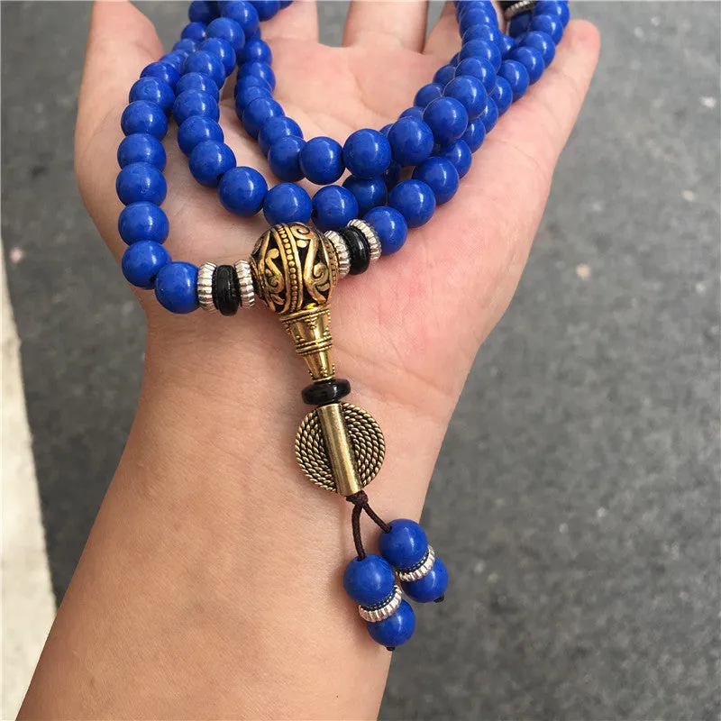 Multi-circle 108 bead lapis lazuli bracelet with 8mm beads in modern simplicity style