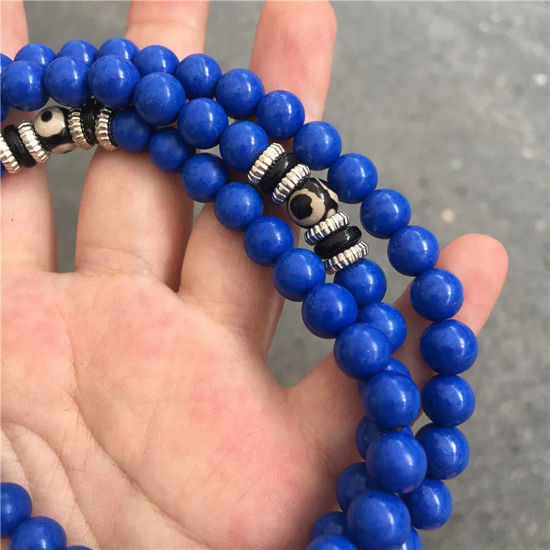 Multi-circle 108 bead lapis lazuli bracelet with 8mm beads in modern simplicity style