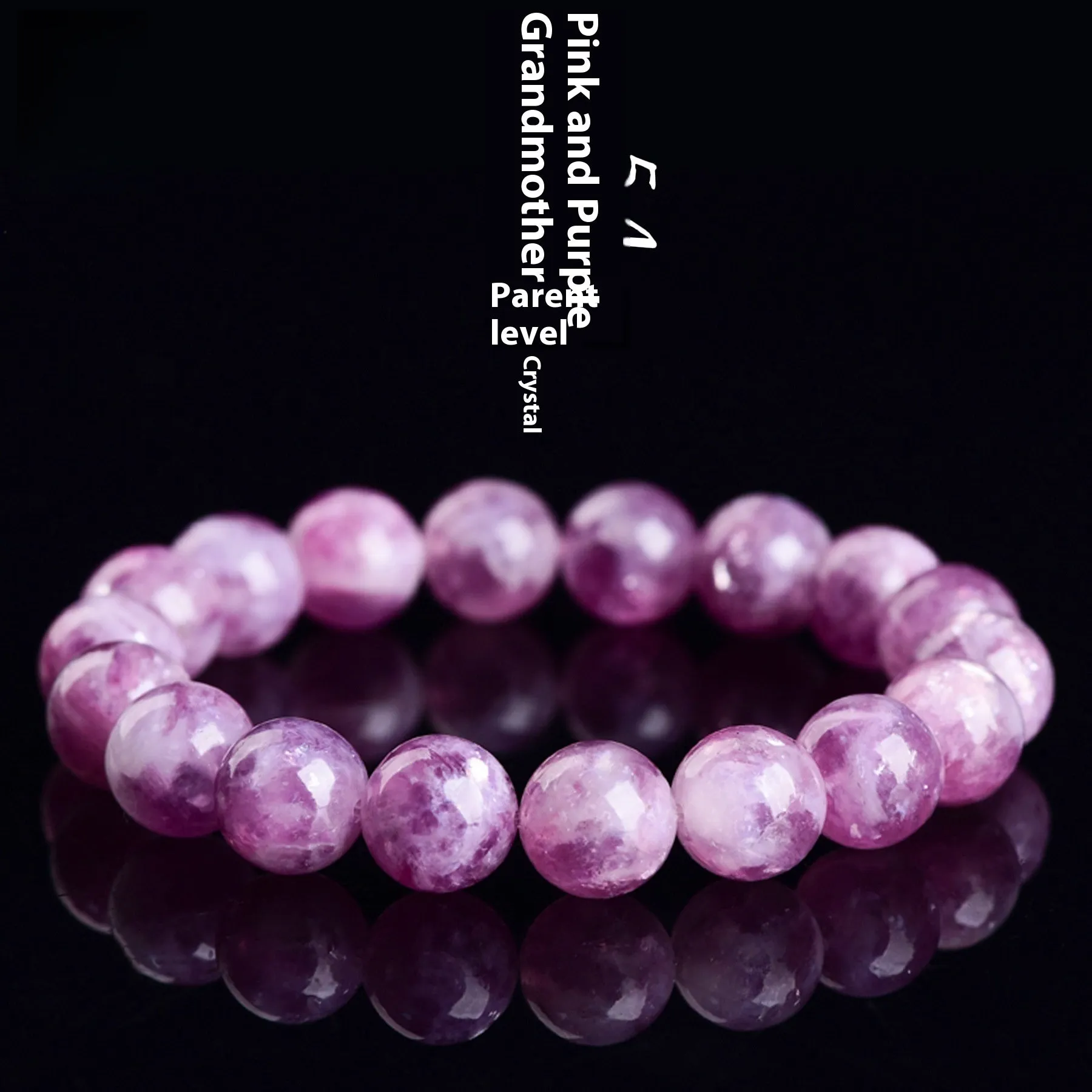 Grandmother crystal bracelet with polished geometric beads in purple on a wrist.