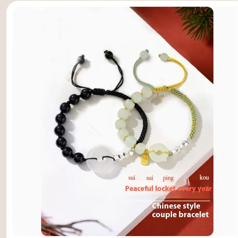 Hand-woven flexible wire couple style braid rope bracelet with metal and colour accents