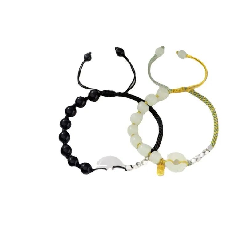 Hand-woven flexible wire couple style braid rope bracelet with metal and colour accents