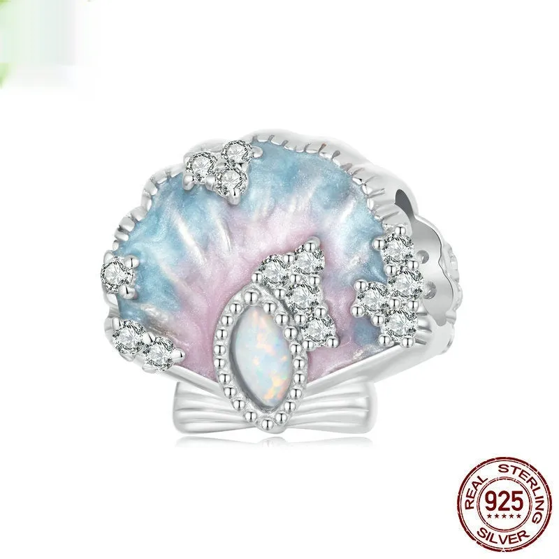 Ocean Wind Series 925 silver DIY bracelet beads with shell pattern and starfish element, 10x12mm size