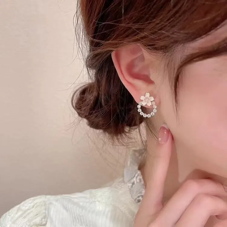 Fashion dripping oil peach blossom stud earrings for women in alloy with electroplated finish