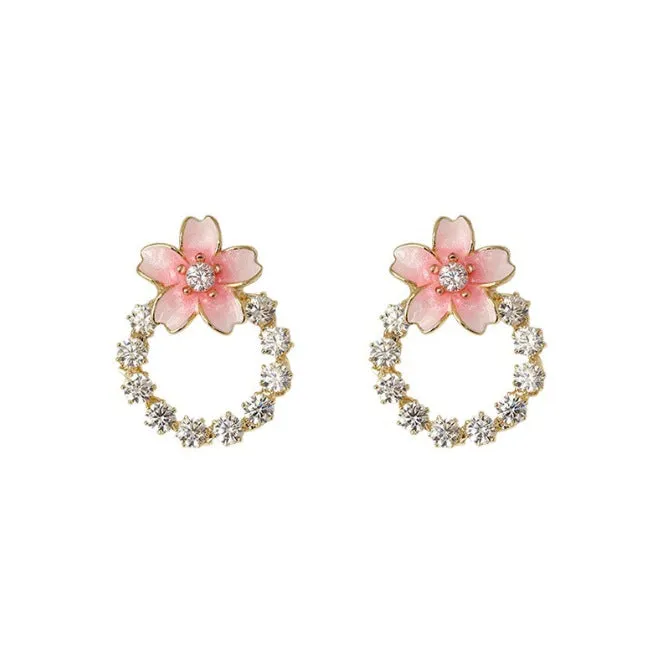 Fashion dripping oil peach blossom stud earrings for women in alloy with electroplated finish