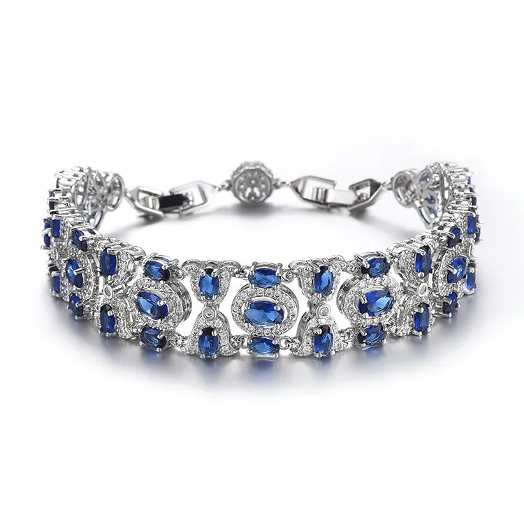 Colorful full diamond women's bracelet on display, 18cm adjustable length with extension buckle, anti-sensitivity brass base