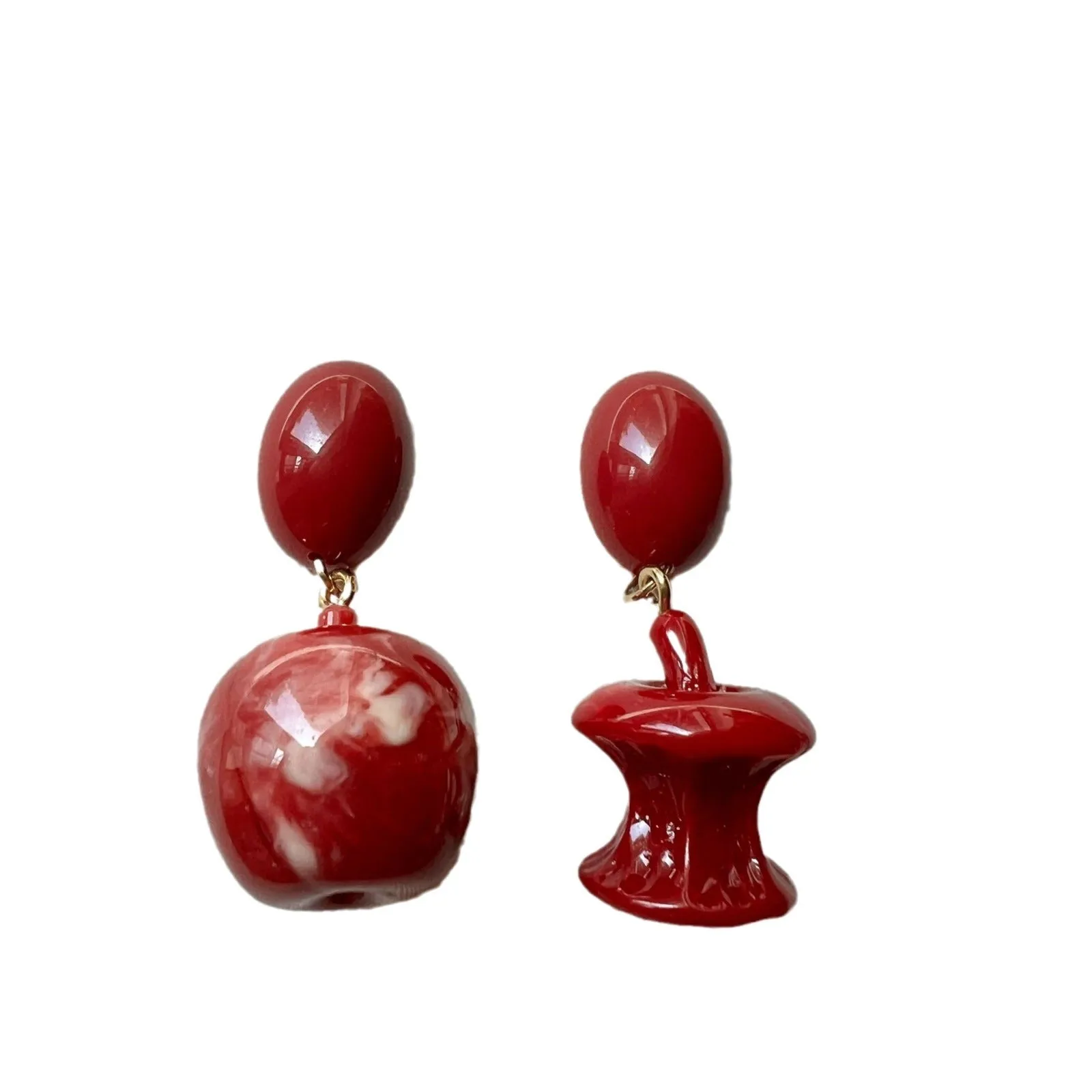 Red apple earrings for women, alloy material, round fruit shape, available as studs or clips