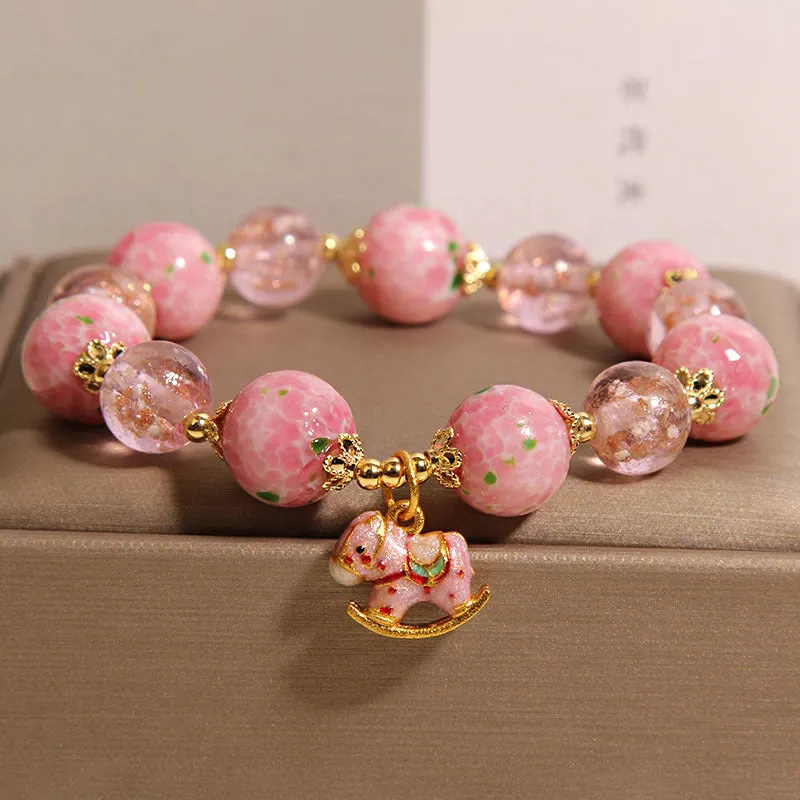 Cherry blossom women's luminous glass crystal bracelet in gourd style with coloured glaze finish