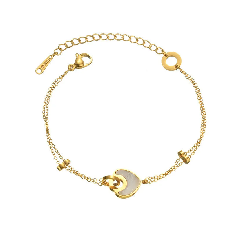 Women's ins style stainless steel bracelet with a double-layered electroplated resin heart charm