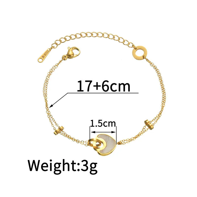 Women's ins style stainless steel bracelet with a double-layered electroplated resin heart charm
