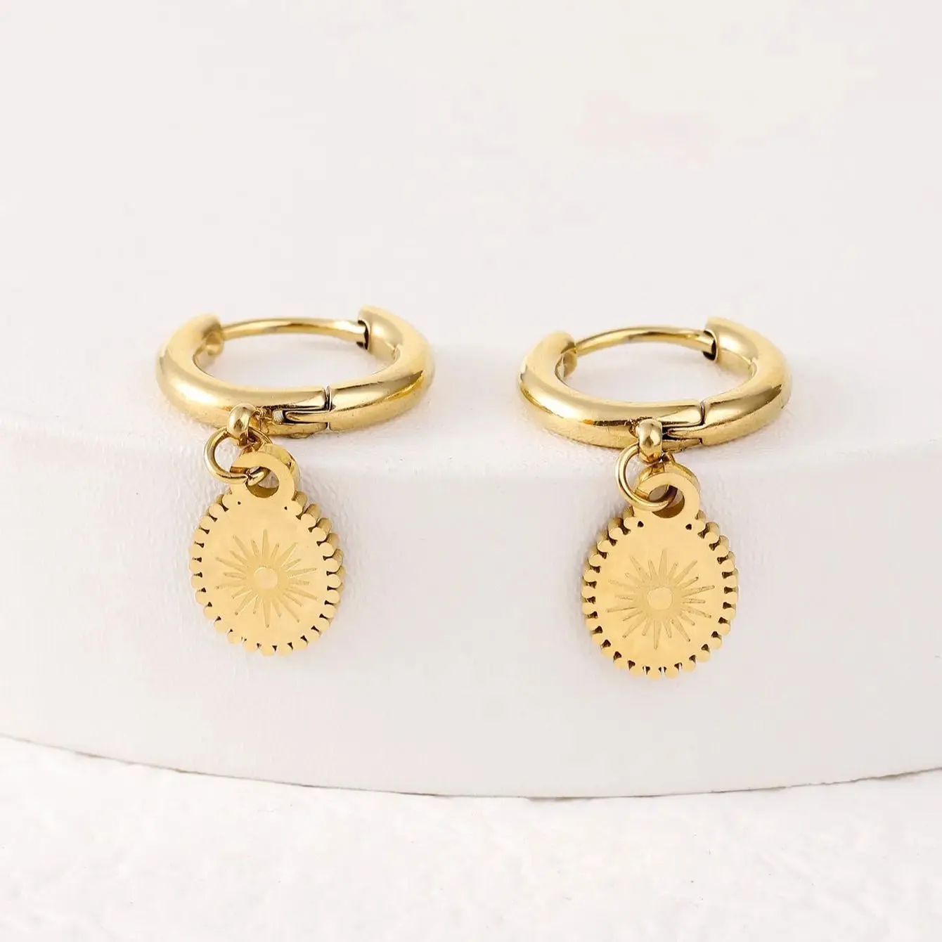 Women's stainless steel geometric earrings with ellipse design in colour XY-EH005