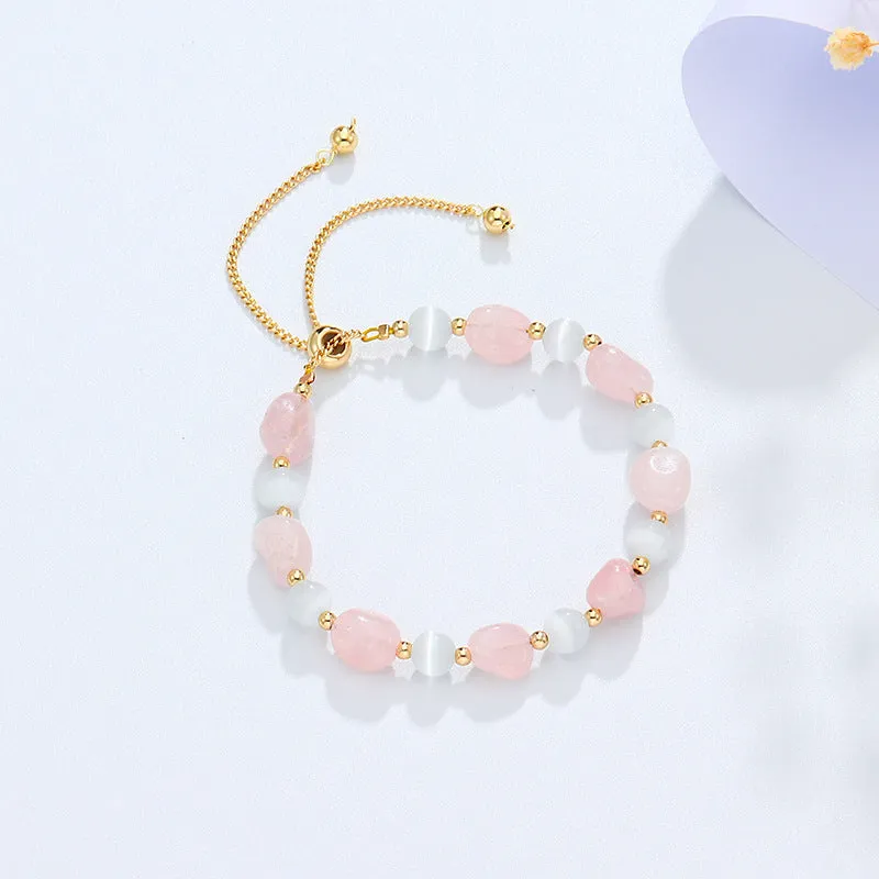 Women's polished crystal and opal natural stone bracelet in amethyst colour