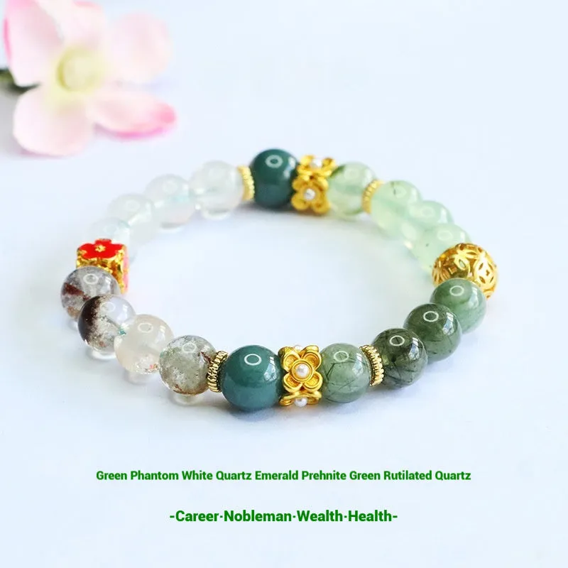 Natural green quartz rutilated duobao crystal bracelet with 8mm beads in Chinese style