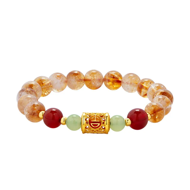 Chinese style 8mm crystal and sterling silver bracelet, yellow pearl finish, geometric shape, manual workmanship