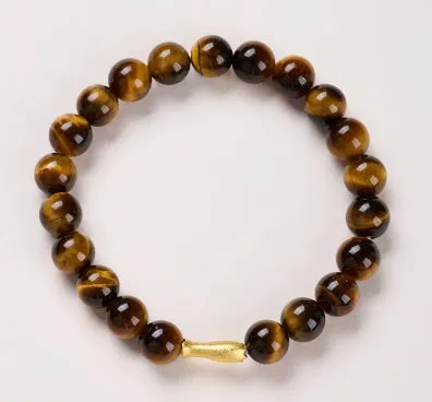 Handmade tigereye beaded bracelet with small fish pendant, natural stone beads, multiple colour options including golden tiger eye
