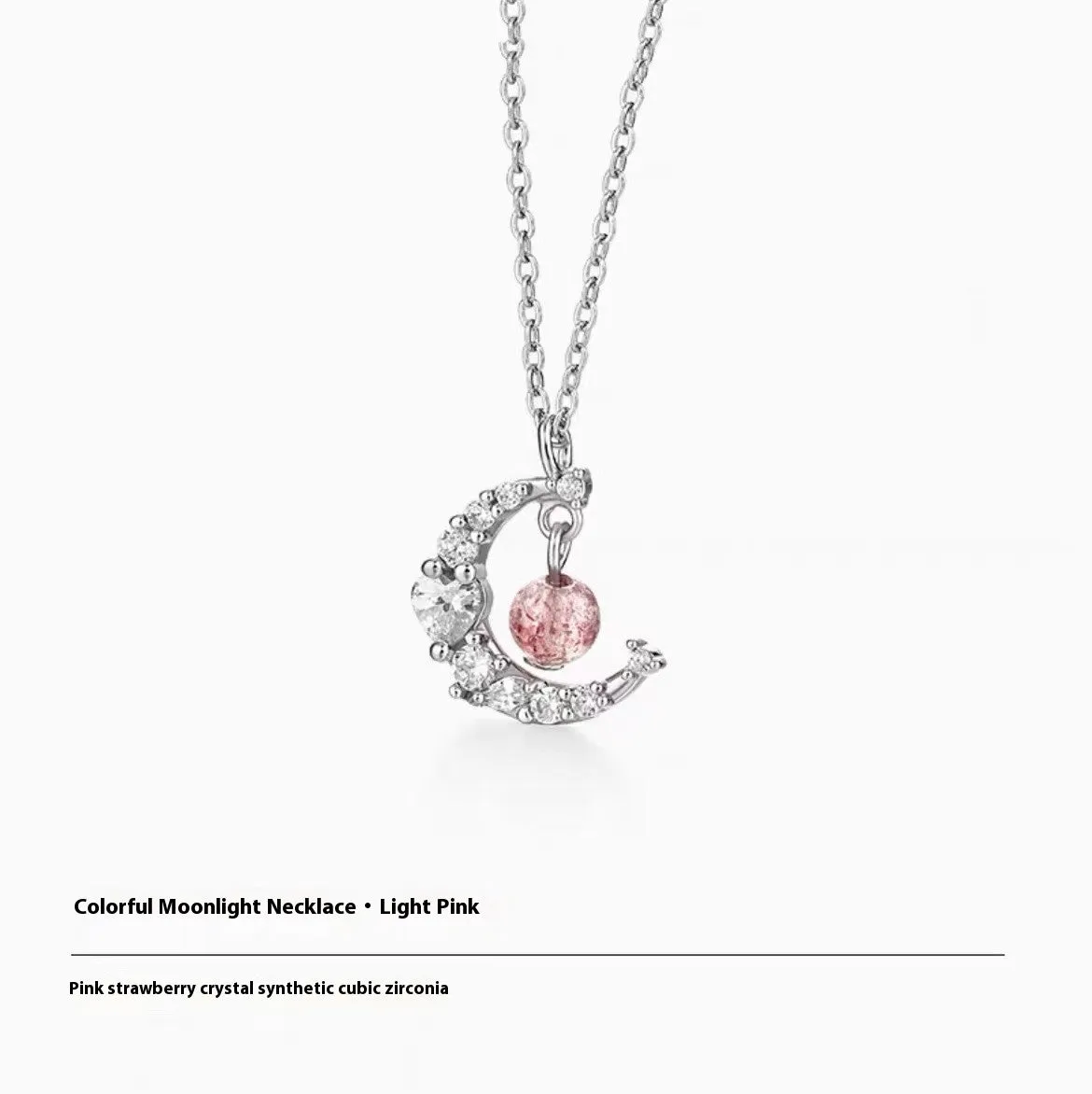 Copper moon pendant necklace for women with adjustable cross chain in Strawberry Quartz colour