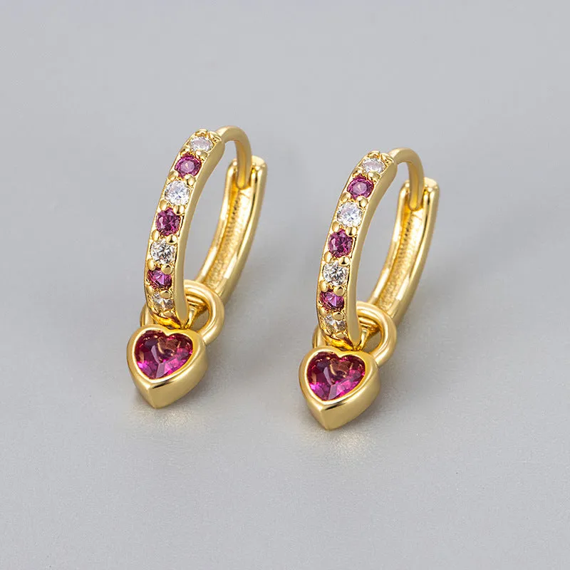 Women's fashion heart clip earrings with zircon gemstone in gold or white gold colour finish