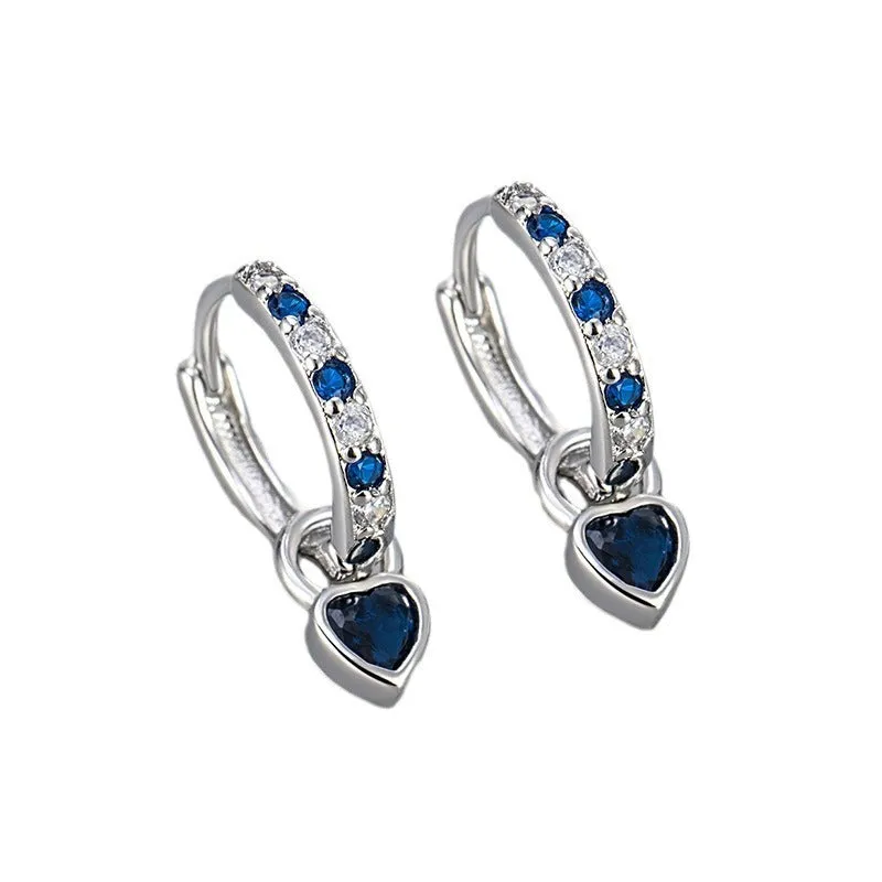 Women's fashion heart clip earrings with zircon gemstone in gold or white gold colour finish