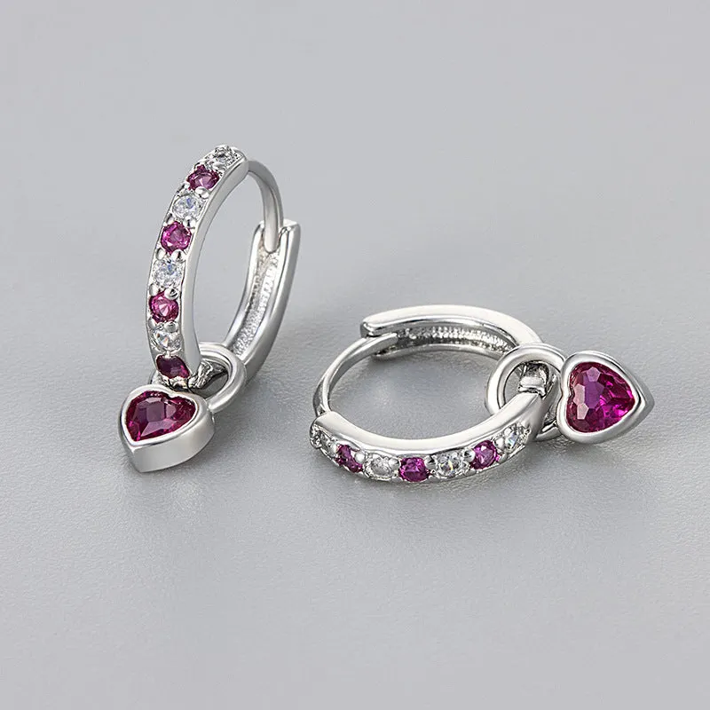 Women's fashion heart clip earrings with zircon gemstone in gold or white gold colour finish