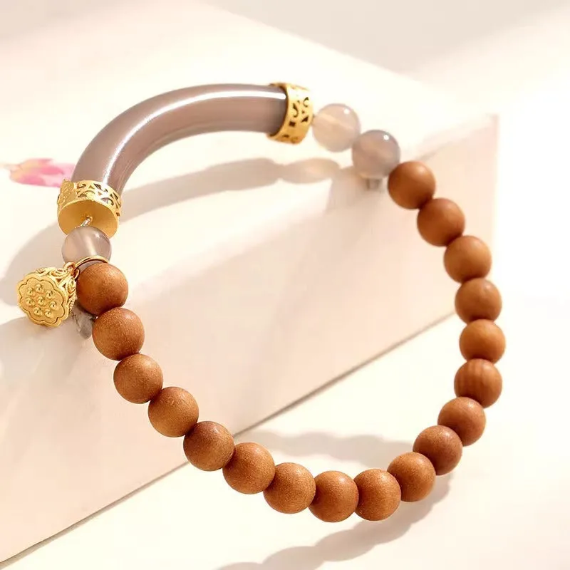 Smoke purple agate bracelet 6mm beads electroplated finish sandalwood style