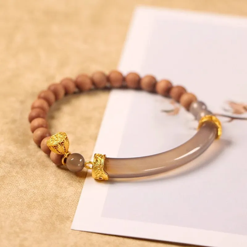 Smoke purple agate bracelet 6mm beads electroplated finish sandalwood style