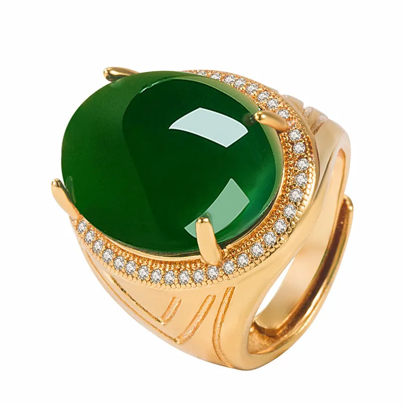 Natural green chalcedony ring with geometric cut, adjustable opening, and platinum finish on copper base