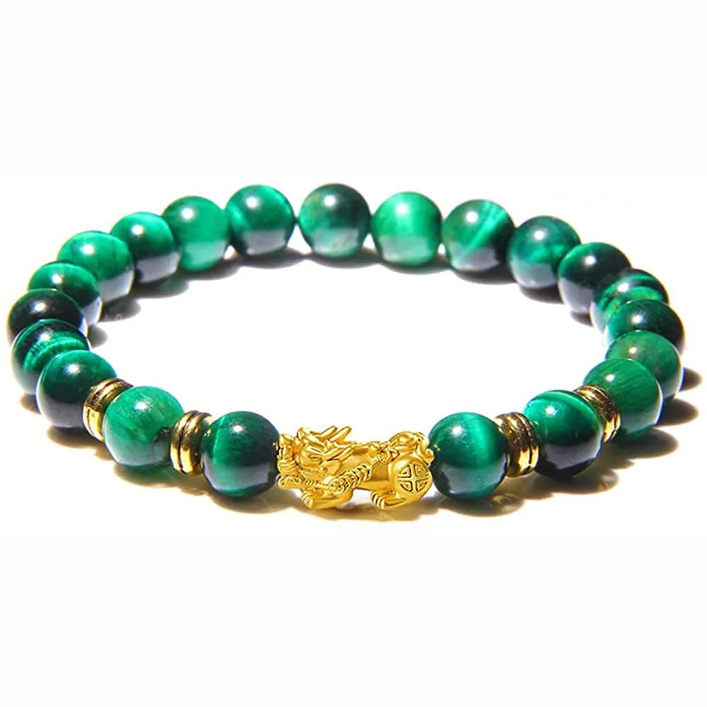 Natural tigereye handmade beaded bracelet for men, blue green light yellow tiger eye stone bracelet