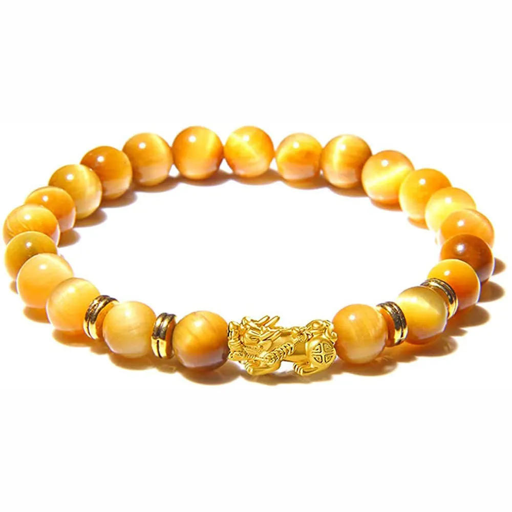 Natural tigereye handmade beaded bracelet for men, blue green light yellow tiger eye stone bracelet