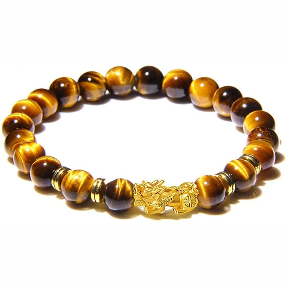 Natural tigereye handmade beaded bracelet for men, blue green light yellow tiger eye stone bracelet