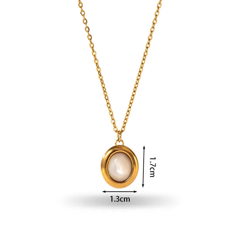Retro stainless steel necklace with mixed gem inlaid agate pendant and regular chain style electroplated finish