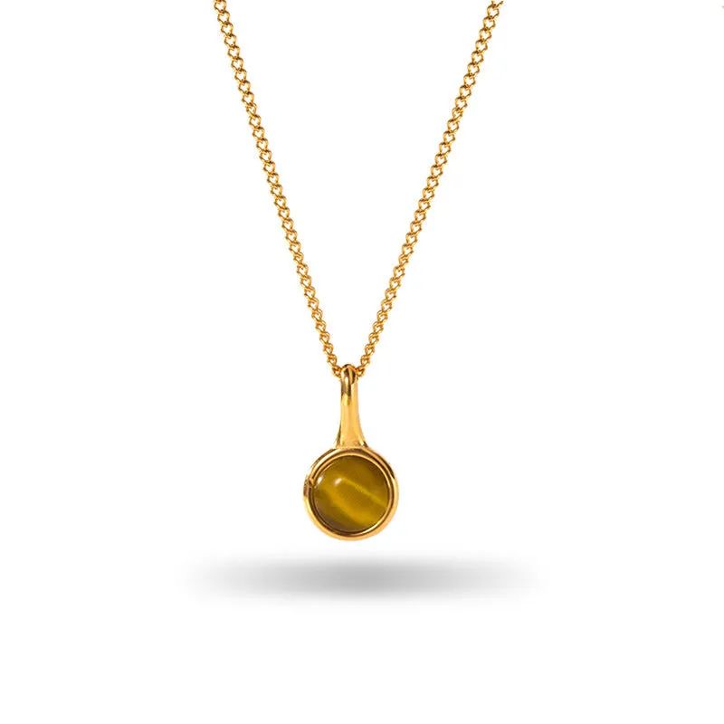 Retro stainless steel necklace with mixed gem inlaid agate pendant and regular chain style electroplated finish